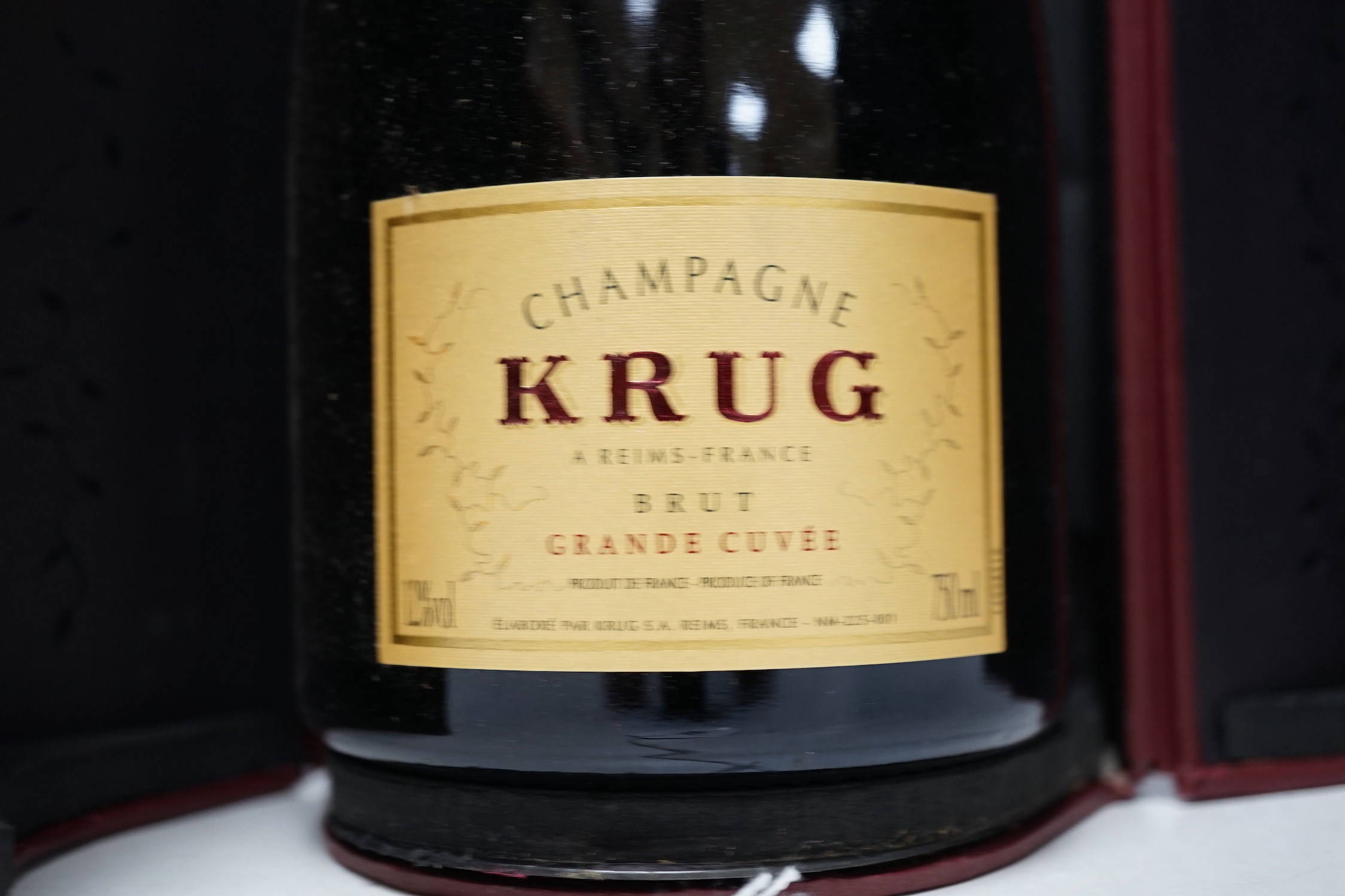 A bottle of Krug Grande Cuvee champagne